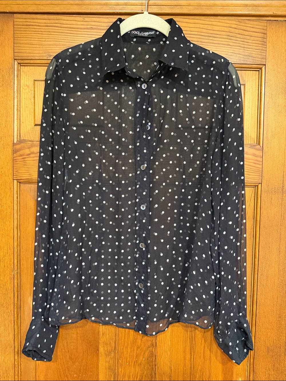Dolce & Gabbana Black Silk Shirt with White Polka Dots